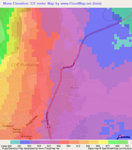 Muea,Cameroon Elevation Map