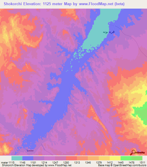 Shokorchi,Iran Elevation Map