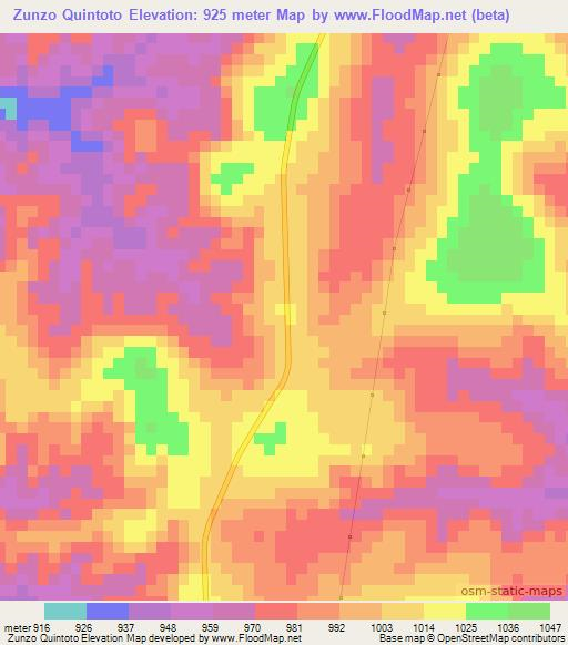 Zunzo Quintoto,Angola Elevation Map
