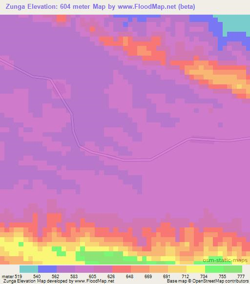 Zunga,Angola Elevation Map