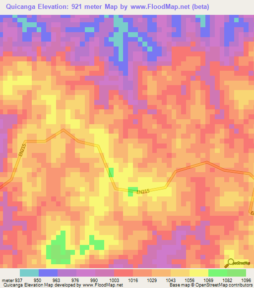 Quicanga,Angola Elevation Map