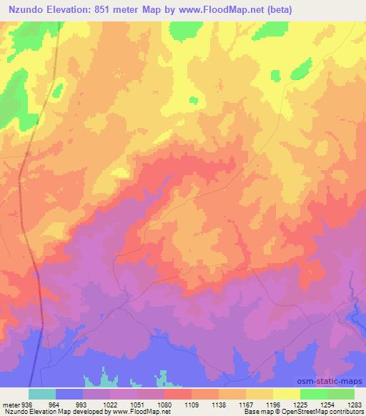 Nzundo,Angola Elevation Map