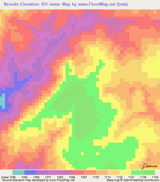 Nzundo,Angola Elevation Map