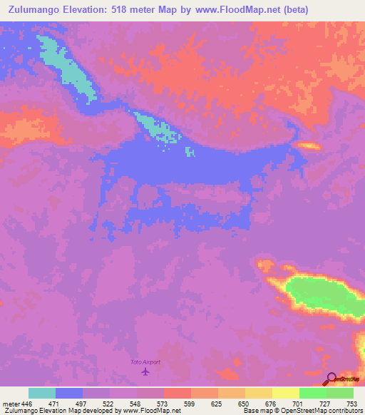 Zulumango,Angola Elevation Map