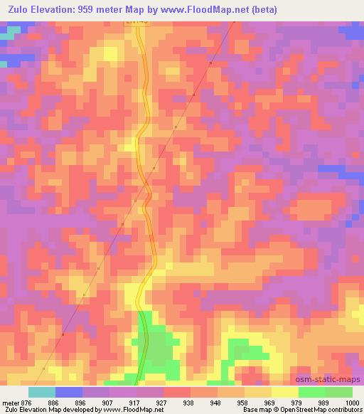 Zulo,Angola Elevation Map