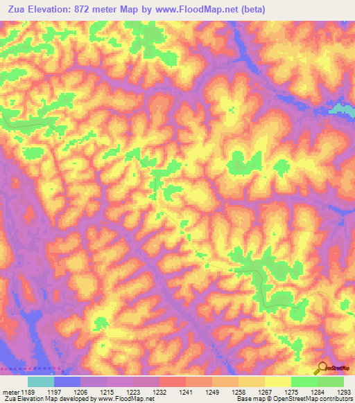 Zua,Angola Elevation Map