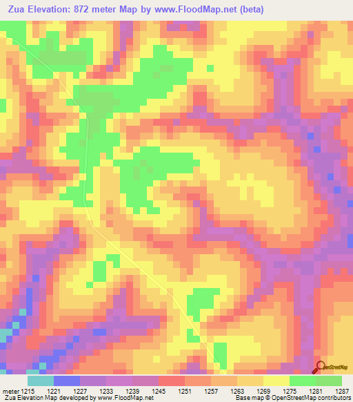 Zua,Angola Elevation Map