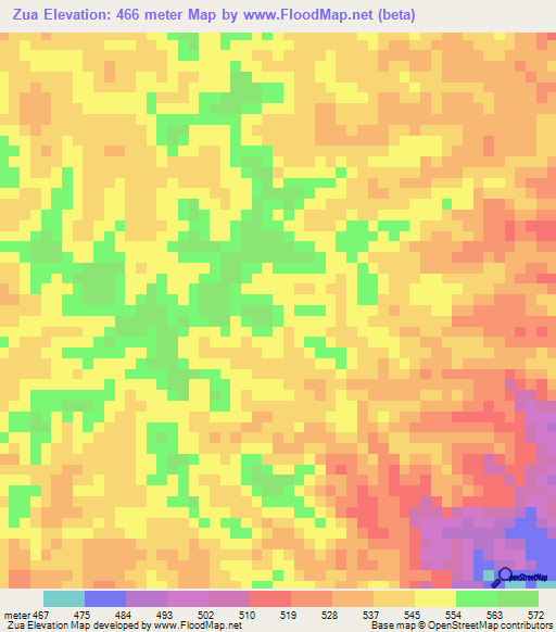Zua,Angola Elevation Map