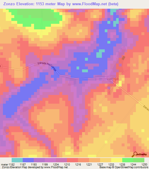 Zonzo,Angola Elevation Map
