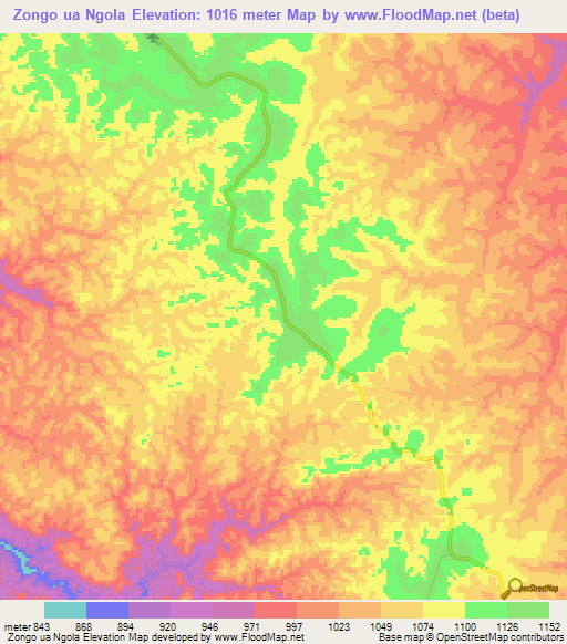 Zongo ua Ngola,Angola Elevation Map