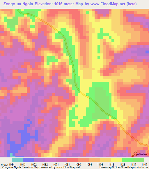 Zongo ua Ngola,Angola Elevation Map