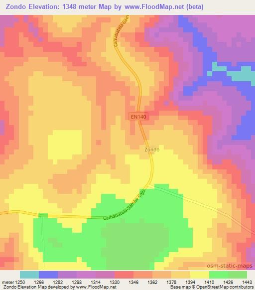 Zondo,Angola Elevation Map