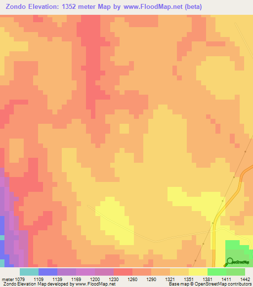 Zondo,Angola Elevation Map