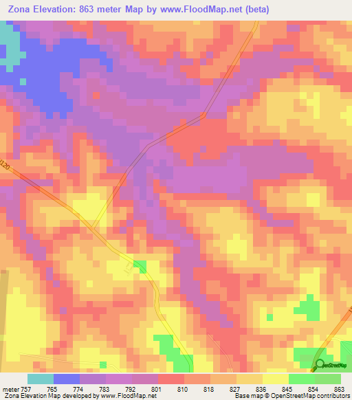 Zona,Angola Elevation Map