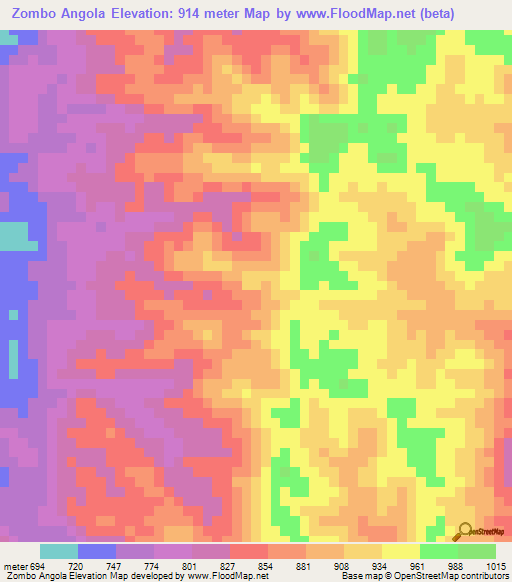Zombo Angola,Angola Elevation Map