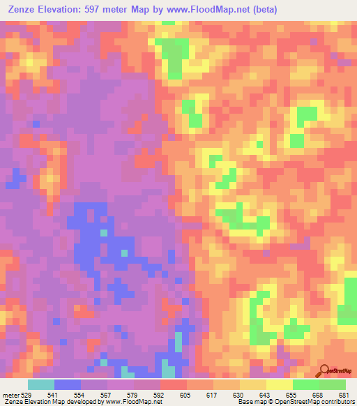 Zenze,Angola Elevation Map