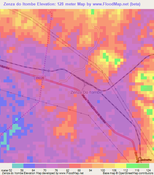 Zenza do Itombe,Angola Elevation Map