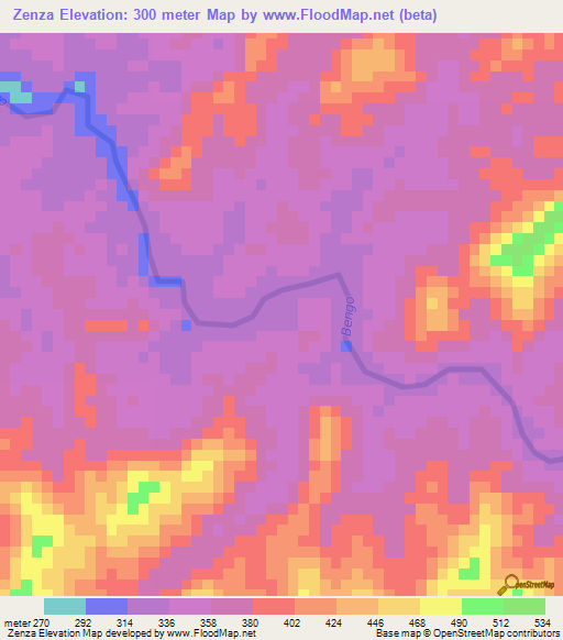 Zenza,Angola Elevation Map