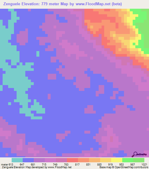 Zenguele,Angola Elevation Map