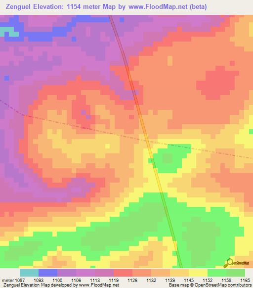 Zenguel,Angola Elevation Map