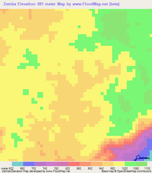 Zemba,Angola Elevation Map