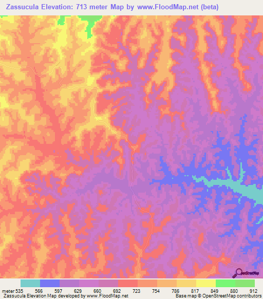Zassucula,Angola Elevation Map