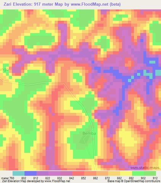 Zari,Angola Elevation Map