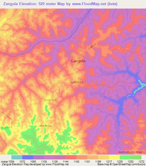 Zangula,Angola Elevation Map