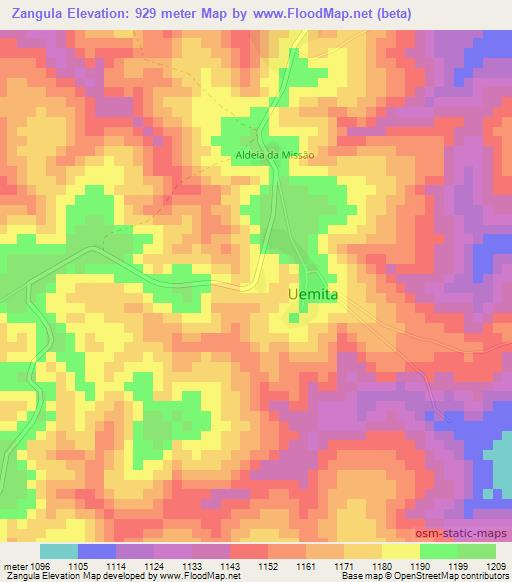 Zangula,Angola Elevation Map