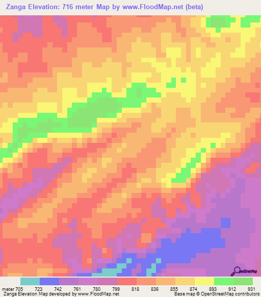 Zanga,Angola Elevation Map