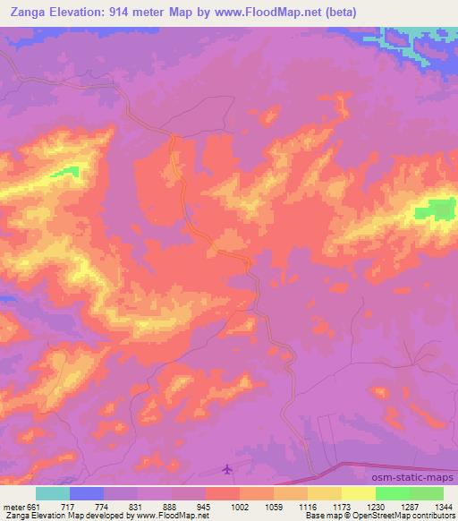 Zanga,Angola Elevation Map