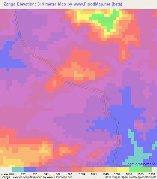Zanga,Angola Elevation Map