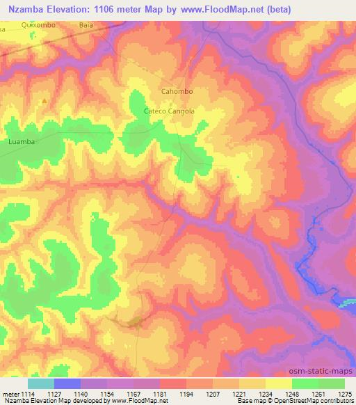 Nzamba,Angola Elevation Map