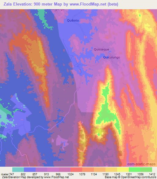 Zala,Angola Elevation Map