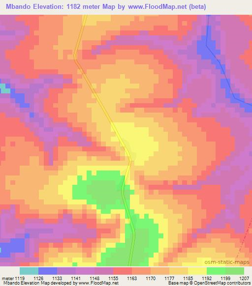 Mbando,Angola Elevation Map