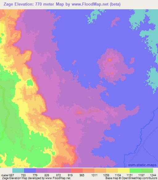 Zage,Angola Elevation Map