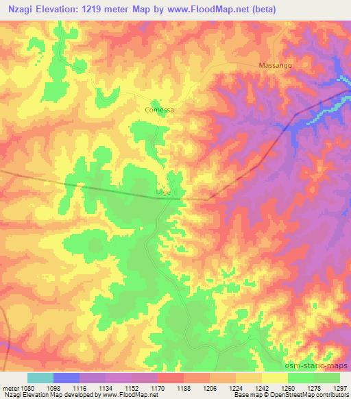 Nzagi,Angola Elevation Map