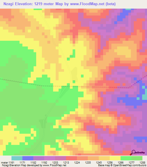 Nzagi,Angola Elevation Map