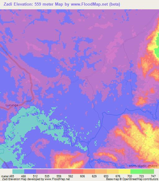 Zadi,Angola Elevation Map