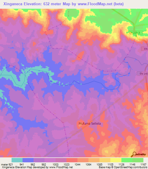 Xinganeca,Angola Elevation Map
