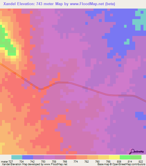 Xandel,Angola Elevation Map