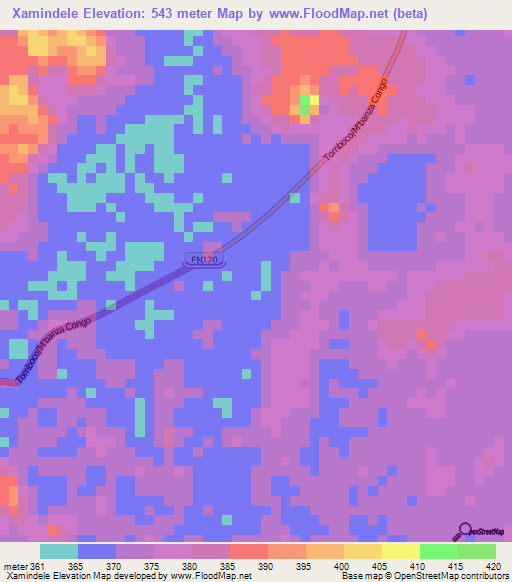 Xamindele,Angola Elevation Map