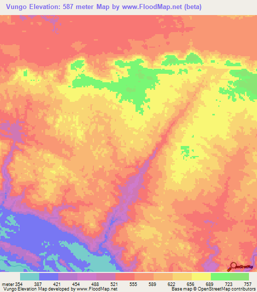 Vungo,Angola Elevation Map