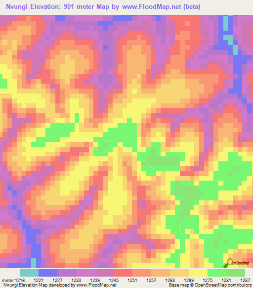 Nvungi,Angola Elevation Map