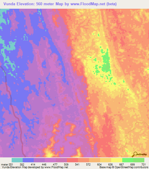 Vunda,Angola Elevation Map