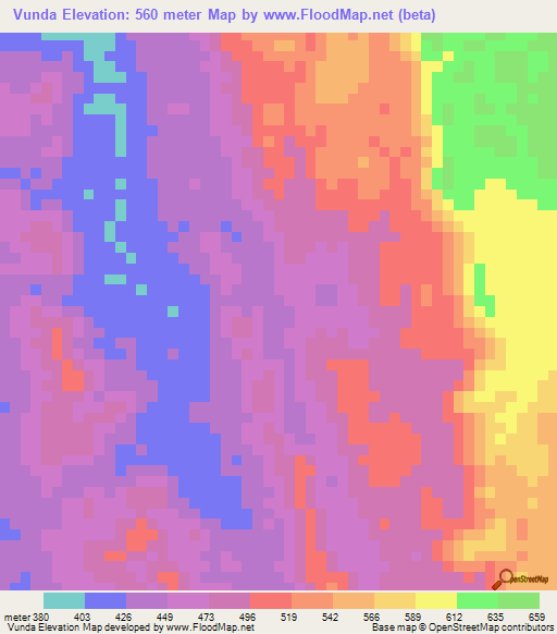 Vunda,Angola Elevation Map