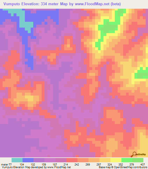 Vumputo,Angola Elevation Map