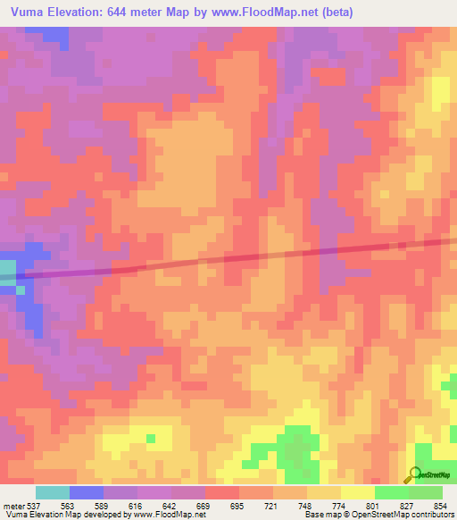 Vuma,Angola Elevation Map
