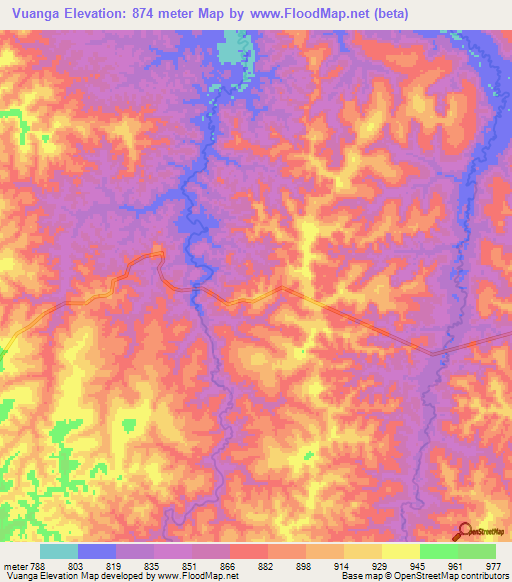 Vuanga,Angola Elevation Map