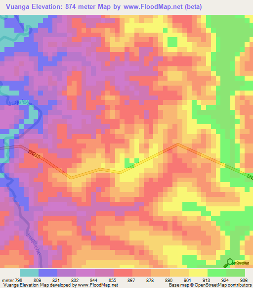 Vuanga,Angola Elevation Map
